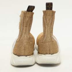 Louis Vuitton Gold Lurex Knit Fabric Aftergame High Top Sneakers Size 37