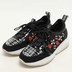Louis Vuitton Black Patent Leather And Mesh Crystal Embellished Low Top Sneakers Size 36.5
