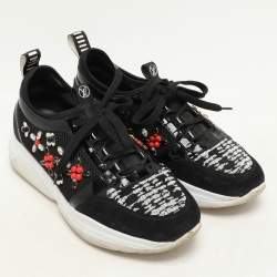 Louis Vuitton Black Patent Leather And Mesh Crystal Embellished Low Top Sneakers Size 36.5