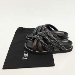Louis Vuitton Black Monogram Canvas and Leather Slide Sandals Size 37