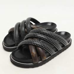 Louis Vuitton Black Monogram Canvas and Leather Slide Sandals Size 37