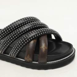 Louis Vuitton Black Monogram Canvas and Leather Slide Sandals Size 37