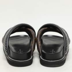 Louis Vuitton Black Monogram Canvas and Leather Slide Sandals Size 37