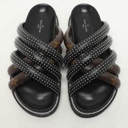 Louis Vuitton Black Monogram Canvas and Leather Slide Sandals Size 37
