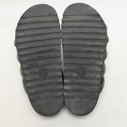 Louis Vuitton Black Monogram Canvas and Leather Slide Sandals Size 37