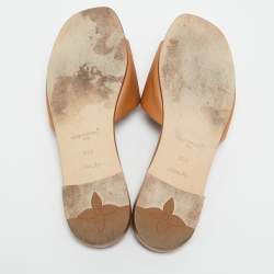 Pre Owned Louis Vuitton Brown Leather LV Mare Flat Slides Size 39.5