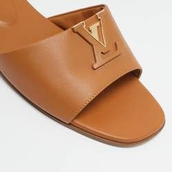 Pre Owned Louis Vuitton Brown Leather LV Mare Flat Slides Size 39.5