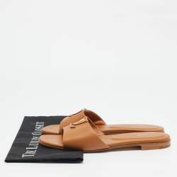 Pre Owned Louis Vuitton Brown Leather LV Mare Flat Slides Size 39.5