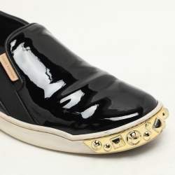 Louis Vuitton Black Suede, Patent and Leather Studded Tempo Slip-On Sneakers Size 36.5