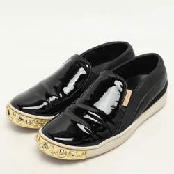 Louis Vuitton Black Suede, Patent and Leather Studded Tempo Slip-On Sneakers Size 36.5