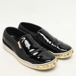 Louis Vuitton Black Suede, Patent and Leather Studded Tempo Slip-On Sneakers Size 36.5