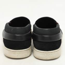 Louis Vuitton Black Suede, Patent and Leather Studded Tempo Slip-On Sneakers Size 36.5