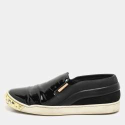 Louis Vuitton Black Suede, Patent and Leather Studded Tempo Slip-On Sneakers Size 36.5