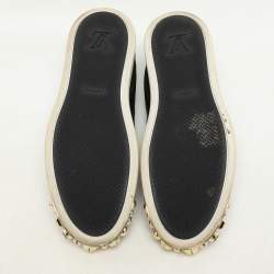 Louis Vuitton Black Suede, Patent and Leather Studded Tempo Slip-On Sneakers Size 36.5