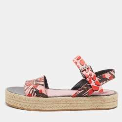 Louis Vuitton Pink Monogram Jungle Dots Hibiscus Espadrille Sandals Size 39