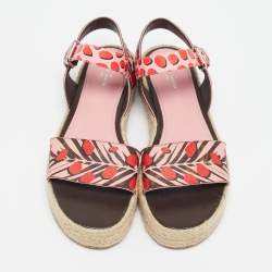 Louis Vuitton Pink Monogram Jungle Dots Hibiscus Espadrille Sandals Size 39
