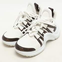Louis Vuitton White Fabric And Monogram Canvas Archlight Lace Up Sneakers Size 35