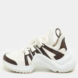 Louis Vuitton White Fabric And Monogram Canvas Archlight Lace Up Sneakers Size 35