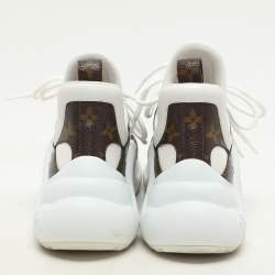 Louis Vuitton White Fabric And Monogram Canvas Archlight Lace Up Sneakers Size 35