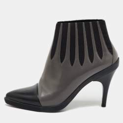 Louis Vuitton Grey/Black Leather Pointed Toe Ankle Length Boots Size 39