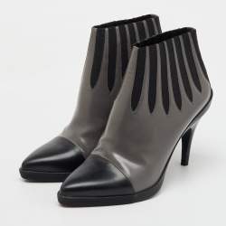 Louis Vuitton Grey/Black Leather Pointed Toe Ankle Length Boots Size 39
