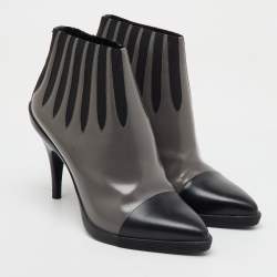 Louis Vuitton Grey/Black Leather Pointed Toe Ankle Length Boots Size 39