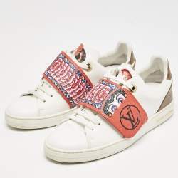 Louis Vuitton White Leather and Monogram Reverse Canvas Kyoto Sneakers Size 35