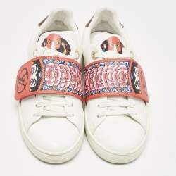 Louis Vuitton White Leather and Monogram Reverse Canvas Kyoto Sneakers Size 35