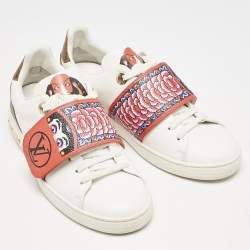 Louis Vuitton White Leather and Monogram Reverse Canvas Kyoto Sneakers Size 35