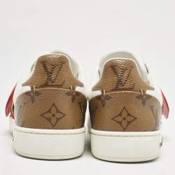 Louis Vuitton White Leather and Monogram Reverse Canvas Kyoto Sneakers Size 35