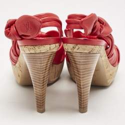 Louis Vuitton Red Leather Platform Slingback Sandals Size 38.5