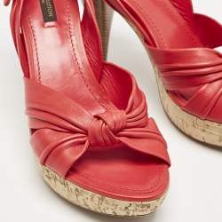 Louis Vuitton Red Leather Platform Slingback Sandals Size 38.5