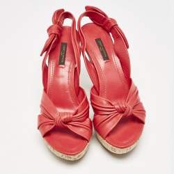 Louis Vuitton Red Leather Platform Slingback Sandals Size 38.5