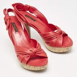 Louis Vuitton Red Leather Platform Slingback Sandals Size 38.5