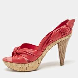 Louis Vuitton Red Leather Platform Slingback Sandals Size 38.5