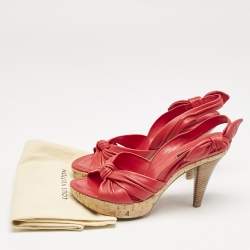 Louis Vuitton Red Leather Platform Slingback Sandals Size 38.5