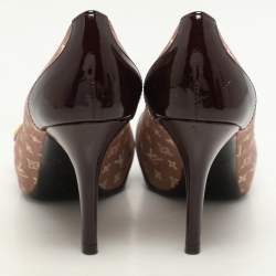 Louis Vuitton Burgundy Mini Lin Canvas and Patent Leather Peep Toe Pumps Size 36