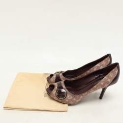 Louis Vuitton Burgundy Mini Lin Canvas and Patent Leather Peep Toe Pumps Size 36