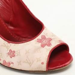 Louis Vuitton Red/Silver Python and Satin Limited Edition Takashi Murakami Slingback Sandals Size 36