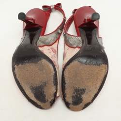 Louis Vuitton Red/Silver Python and Satin Limited Edition Takashi Murakami Slingback Sandals Size 36