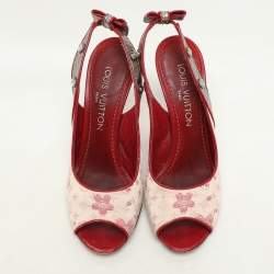 Louis Vuitton Red/Silver Python and Satin Limited Edition Takashi Murakami Slingback Sandals Size 36