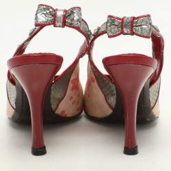 Louis Vuitton Red/Silver Python and Satin Limited Edition Takashi Murakami Slingback Sandals Size 36