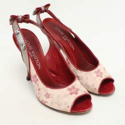 Louis Vuitton Red/Silver Python and Satin Limited Edition Takashi Murakami Slingback Sandals Size 36