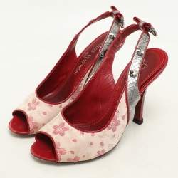 Louis Vuitton Red/Silver Python and Satin Limited Edition Takashi Murakami Slingback Sandals Size 36