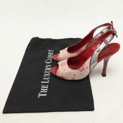 Louis Vuitton Red/Silver Python and Satin Limited Edition Takashi Murakami Slingback Sandals Size 36