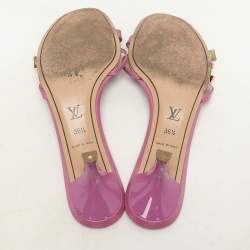 Louis Vuitton Pink Patent Leather Bow Slide Sandals Size 36.5