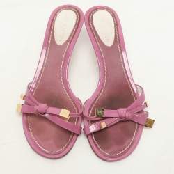 Louis Vuitton Pink Patent Leather Bow Slide Sandals Size 36.5