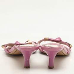 Louis Vuitton Pink Patent Leather Bow Slide Sandals Size 36.5