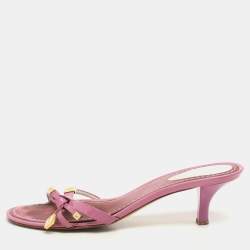 Louis Vuitton Pink Patent Leather Bow Slide Sandals Size 36.5
