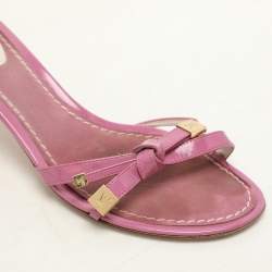 Louis Vuitton Pink Patent Leather Bow Slide Sandals Size 36.5